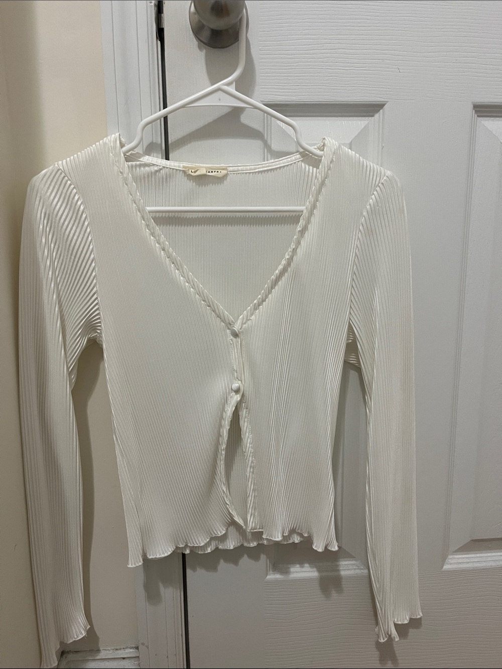 PacSun Cream Ribbed V-Neck Button Front Top
